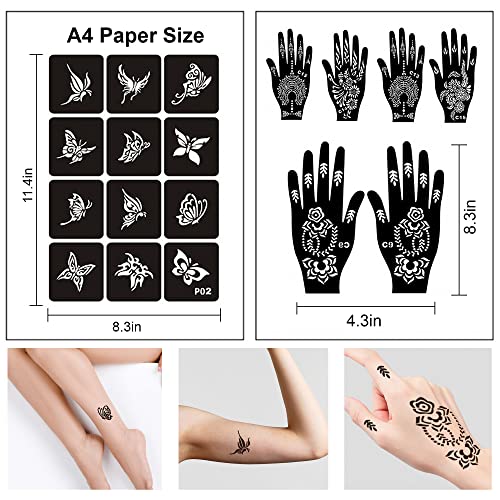 24 Sheets Henna Tattoo Stencil Kit 280+Pcs, Henna Stencils Reusable Temporary Indian Glitter Airbrush Tattoo Stencils For Face Body Paint Diy #TOP7