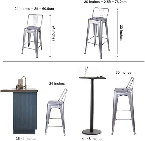 Miniatura 24 de GIA Taburete de metal con respaldo medio de 24 pulgadas de altura de mostrador con asiento de madera oscura, 1 paquete, color negro Negro -,Blanco
