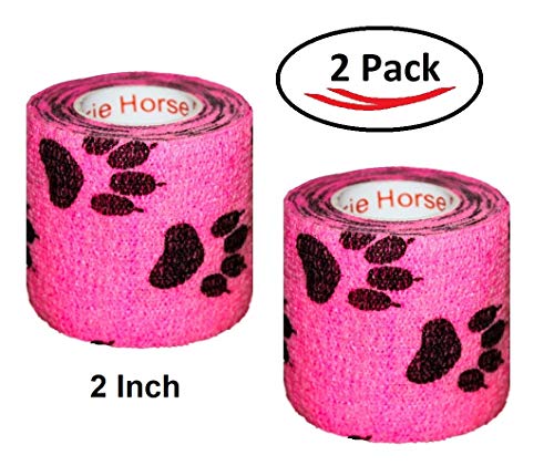 Image of Vet Wrap Wrap Tape (Pink with Paws) (2 Pack) (4 Inch x 15 feet) Self Adhesive Adherent Adhering Cohesive Flex Self Stick Bandage Grip Roll Dog Cat Pet Horse
