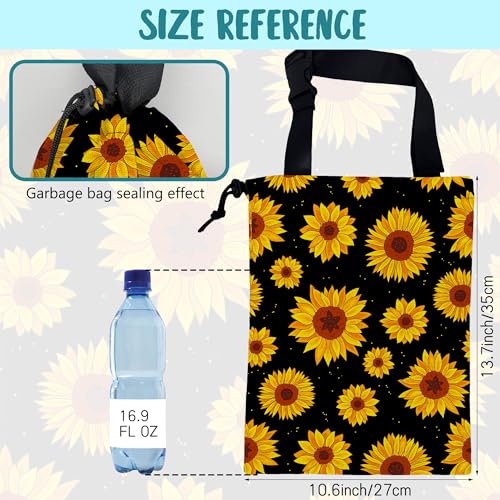 Image of Car Garbage Bag Blooming Yellow Sunflowers Drawstring Car Trash Bag Hanging for Back Seat with Adjustable Buckle Canvas Vehicle Trash Can Easy-to-Install
