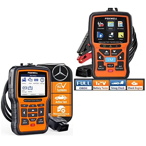 FOXWELL NT510 Elite + Upgraded NT301 FOXWELL OBD2 Scanner Battery Tester, 2 in 1 NT301 Plus Code Reader Scan Tool for Mercedes Benz Diagnostic Tool, Full System Mercedes Scanner
