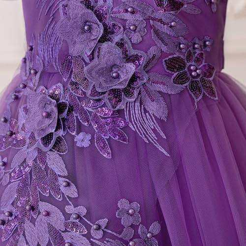 Vestido de satén para niñas morado oscuro con hermosas mangas abullonadas 7