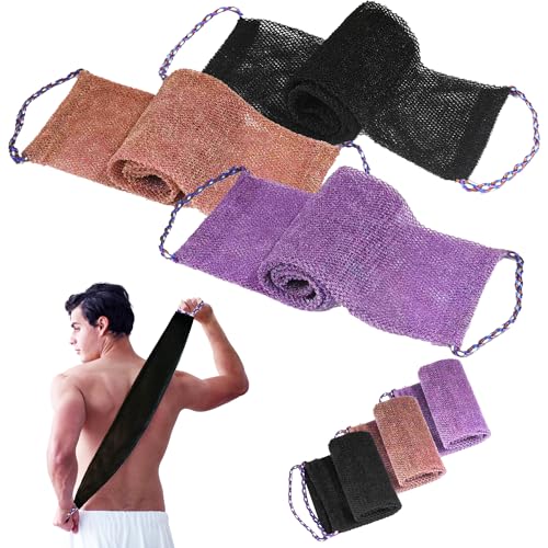 3 esponjas de malla africana, esponja de nailon africana, exfoliante de espalda con cuerda de mano, esponja exfoliante para ducha, 31,5 pulgadas, reutilizable, para hombres y mujeres
