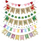 Hahafelt 9 Pcs Felt Seasonal Decorations Felt Valentine's Day Banner St Patrick's Day Garland Easter Hanging Decorations for Home, Mantel, Wall, Office Anniversary Engagement Party Supplies