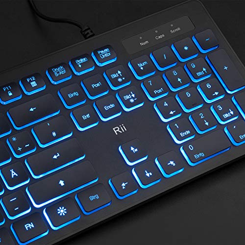 Rii Gaming Tastatur und Maus Set mit Kabel, 3 LED Hintergrundbeleuchtung QWERTZ (DE-Layout), Kabelgebundene Tastatur mit Maus für PC… – Ansicht 6