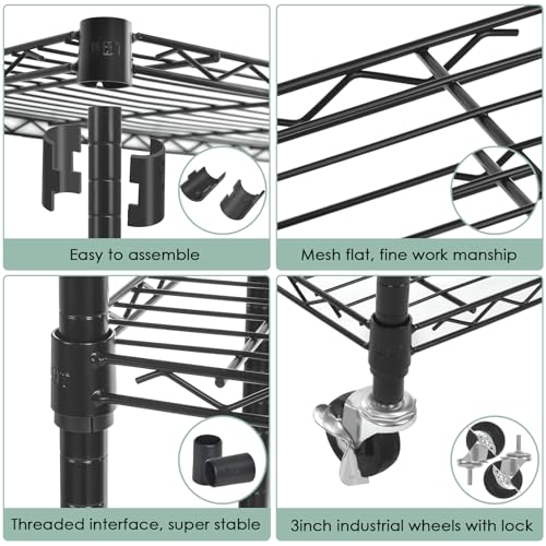 Image of WDT 6 Tier Shelf Shelving Unit with Wheels,Adjustable Metal Shelves for Storage, NSF Black Wire Shelving Rack, 2100Lbs Capacity Heavy Duty Shelving Storage Shelves for Kitchen Garage,47 inch Dx17 Wx80 H