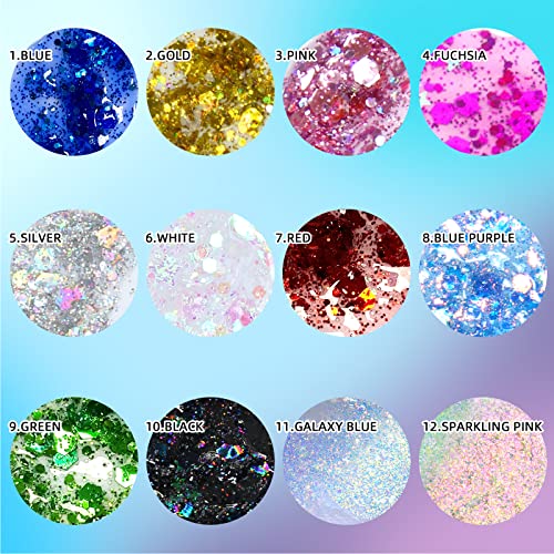 Dageda 2Pcs Body Glitter Gel, Face Glitter Gel Body Shimmer Body Sequins Liquid Eyeshadow, Holographic Laser Glitter Makeup Extra Fine Glitter Gel For Women Rave Accessories (1.7Oz*2) #TOP6