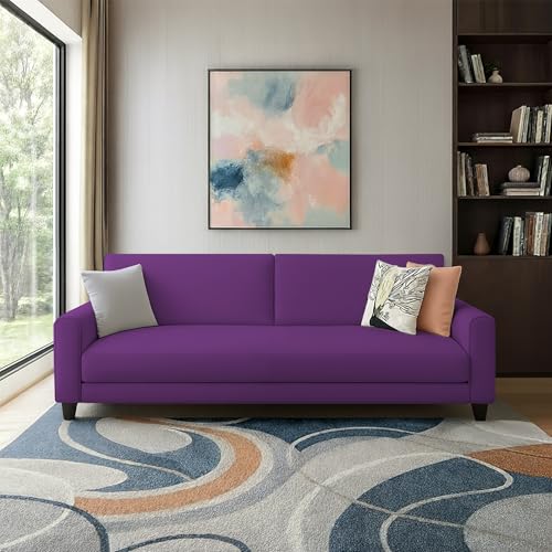 Image of Kathleen 3 Seater Sofa Set for Living Room - Foldable Convertible Couch Furniture for Home, Office or Guest Use, Modern Designer Stylish Comfortable (Purple)