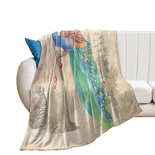 Couverture de voyage en flanelle motif paon plaid canapé lit camping 152x203 cm - 5
