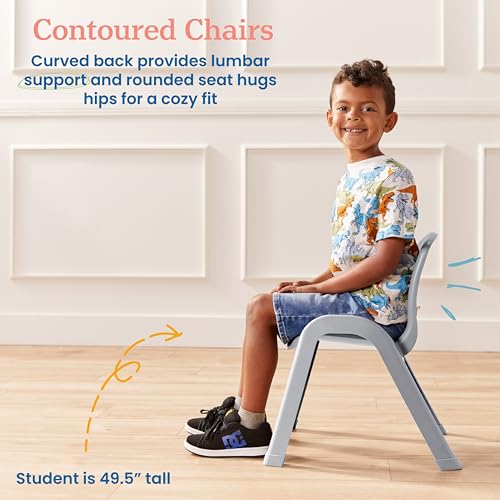 Image of ECR4Kids Plastic Stackable SitRight Chair, 11in, Classroom Furniture, Light Grey, 4-Pack