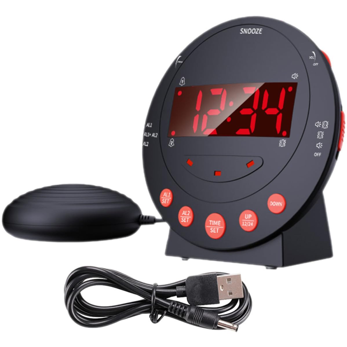 Mipcase Reloj Despertador Vibratorio para Sordomudos Negro, Digital