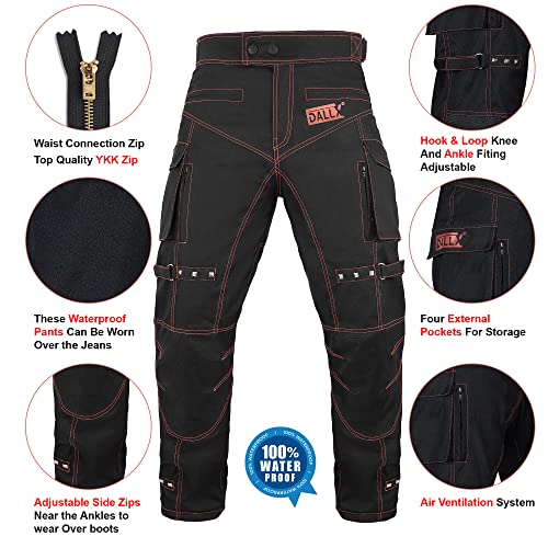 Dallx Motorcycle Waterproof Pants For Men Dual Sport Motorbike Racing Windproof Riding Pants For All Weather With Removable Ce Armored (42W X 30L) Black Golden #TOP2