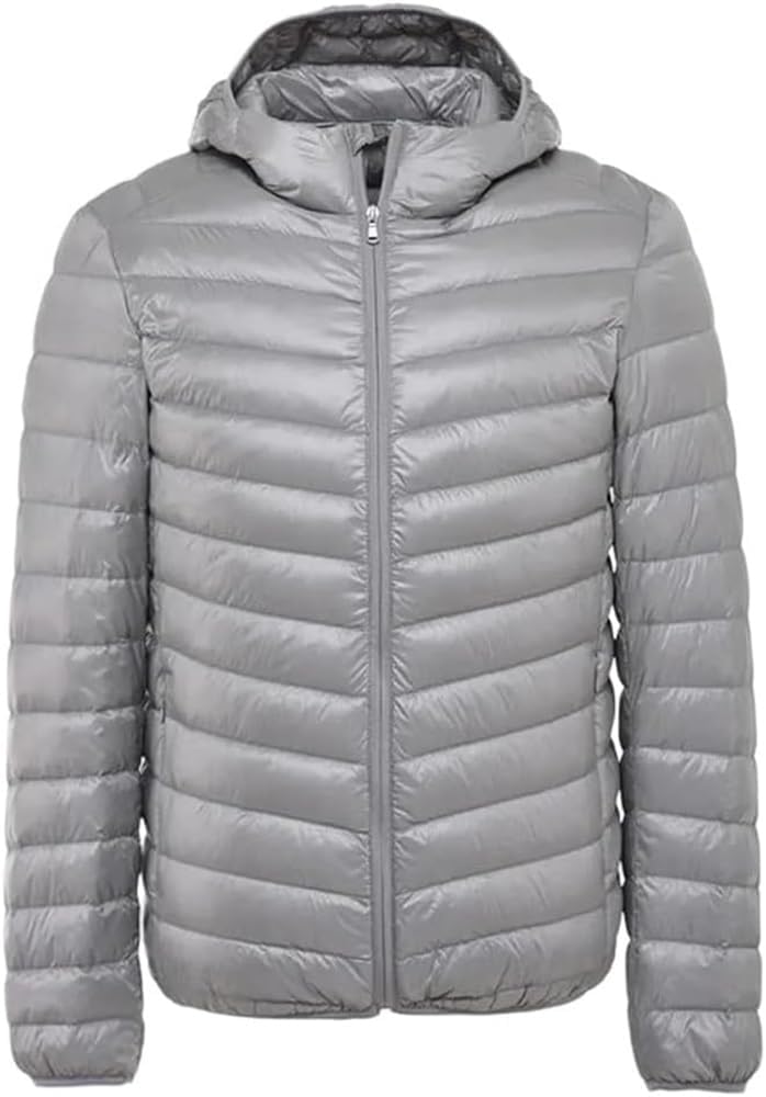 Mens Slim Fit Hooded Puffer Jacket Glossy Winter Warm Down Alternative Coat Lightweight Quilted Insulated