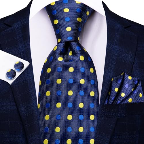 Image of Hi-Tie Men Ties Sets Silk Stripe Paisley Necktie Pocket Square Cufflinks for Business Wedding