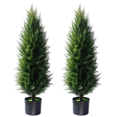 Kissilk Artificial Cedar Pine Tree Faux Plants Potted UV Resistant Bushes Plants for Indoor Outdoor Garden,3 Feet-2 Pack