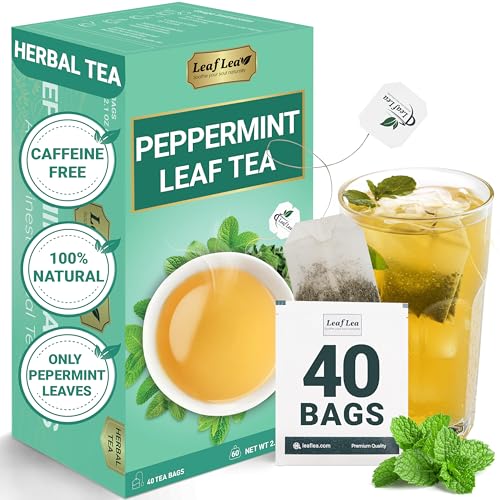 LeafLea 40 Peppermint Tea Bags, Natural Peppermint Leaf Herbal Tea