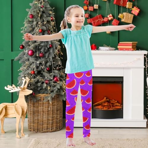 Girls' Leggings Ankle Length Printed Leggings Purple Watermelon Black Seed Soft Comfort Pants for Kids 4-10 Years3