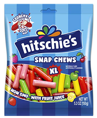 (6 bags x 150g) Hitschie's Original XL Snap Chews Mix 5.3 oz Hitschies chewy candy made with fruit juice non gmo made in germany (6 bags x 150g) Hitschie's Original XL Snap Chews Mix 5.3 oz Hitschies chewy candy made with fruit juice non gmo made in germany