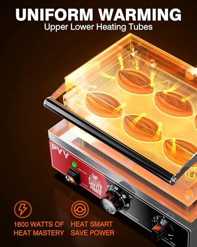 Image of PYY Commercial Waffle Maker - 6pcs Strange Shape Abalone Waffle Iron Machine, Non-stick Coating, Electric Stainless Steel Double Sided Removable Plates, 1600W, 122-572℉ Temp Control