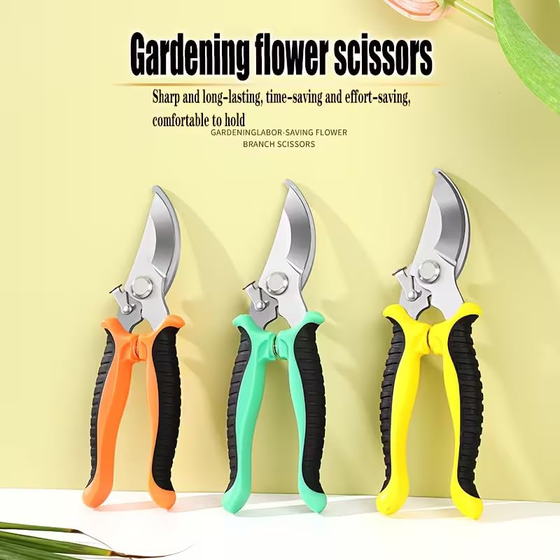 Image of Heavy Duty Garden Pruner & Plant Cutter Scissor with Safety Lock - Carbon Steel Bypass Pruning Shears for Home Gardening, Flowers, and Branch Trimming (Multicolor, Manual)