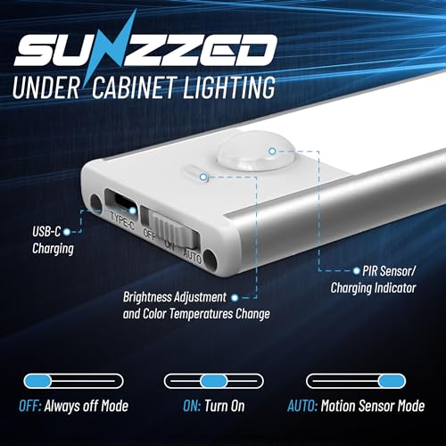 Image of Under Cabinet Lights, Pack of 2, 12 inches, 72 Side Emission LEDs, Rechargeable Battery, Under Cabinet Lighting, Motion Sensor Light, LED Lights for Bedroom, Home Decor, Night Light, Closet
