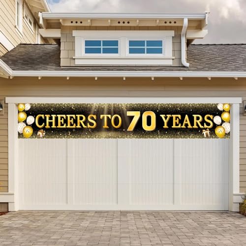 Image of TZSS Black & Gold 70th Birthday Banner Decorations - Extra Large 118 inchx20 inch Reusable Yard Sign for Men & Women, Over The Hill Party Decor Indoor Outdoor, Platinum Jubilee Celebration