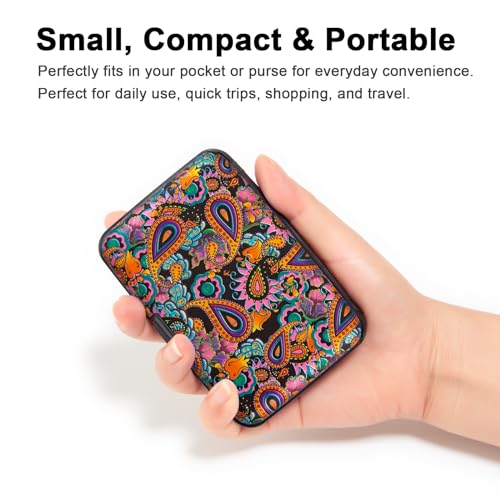 Image of Credit Card Holder Small RFID Blocking Wallet Business Metal Slim Mini Aluminum Hard Case for Women Men Gift, Paisley Art, small, Minimalist, Compact, American