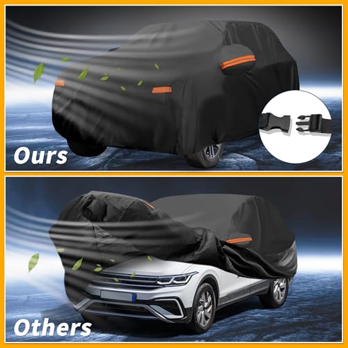 Image of All-Weather Waterproof Car Cover - UV-Resistant Outdoor Full Exterior Protection for Volkswagen Tiguan SWB 210D-PU Black with Right Side Zipper
