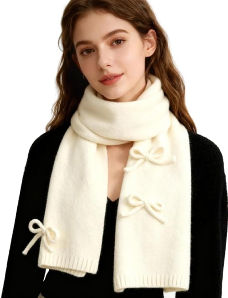 Winter Scarfs for Women Rich Solid Colors Chunky Knitted Scarf with Bow Fashion Warm Pashmina Shawl Wraps Scarves