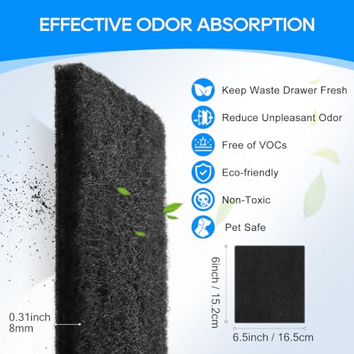 Cunina Litter Box Filter Compatible with Van Ness Large Cat Litter Box CP6, Charcoal Filters Replacement for Hooded Cat Litter Boxes & Pans,Carbon Odor Filters for Pureness F6 Zeloite Air Filter 6PCS
