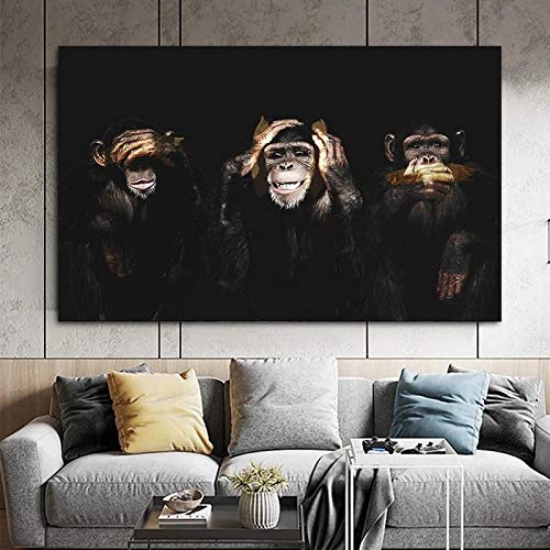 Pintura en lienzo de animales Dark Wise 3 Monkey Gorilla Pictures Posters e impresiones Wall Art For Living Kids Room Decor 80x110cm (32x44in) sin marco Cover
