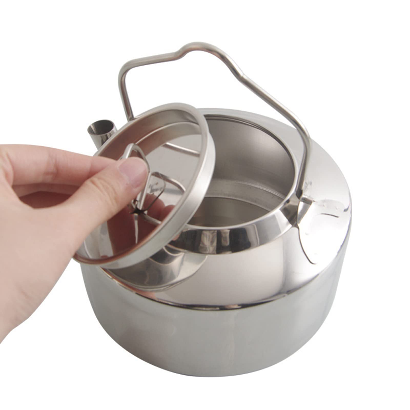 Bouilloire De Camping En Acier Inoxydable – Poignée Et Couvercle Silicone, Bec Verseur Court, Compacte