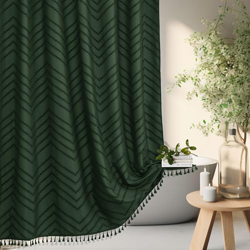 Siiluminisoy Dark Green Boho Shower Curtain with Tassel Woven Fabric...