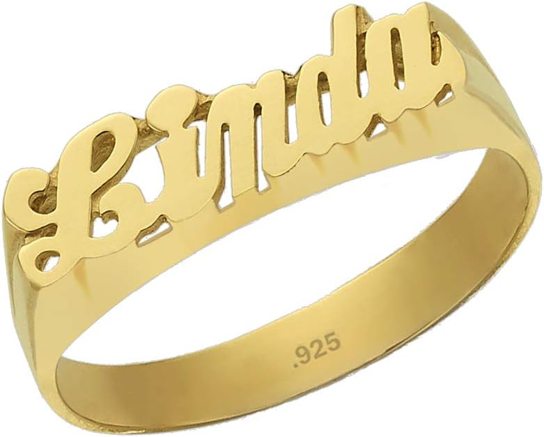 Name Ring - 24K Gold Plated Sterling Silver - Personalized Custom Ring with Name of Your Choice Size 5 thru 10 Made in USA
