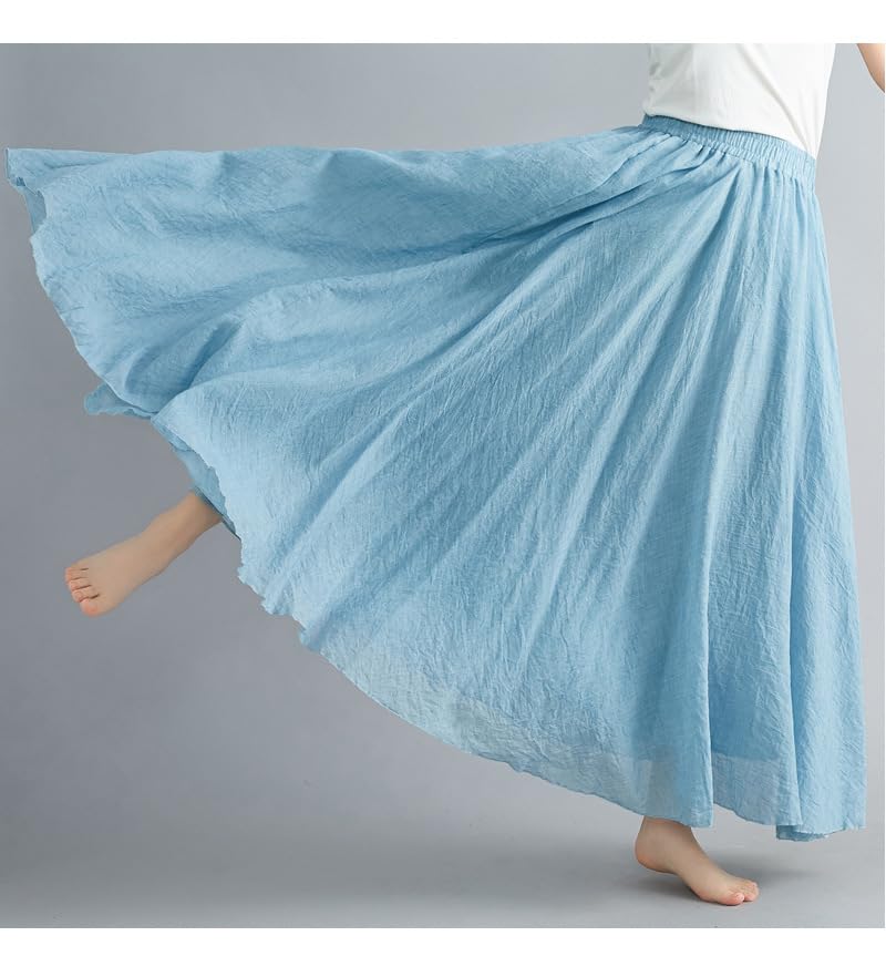 Gonna da donna in lino, maxi gonna in cotone e lino, gonna boho, estiva, tinta unita, per il tempo libero, gonna a pieghe da donna