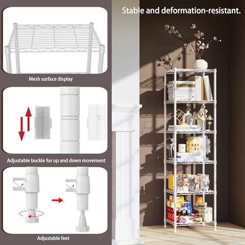 Image of REGILLER 6 Wire Shelving Steel Storage Rack Adjustable Unit Shelves for Laundry Bathroom Kitchen Pantry Closet (16.7L x 11.9W x 64H, White)