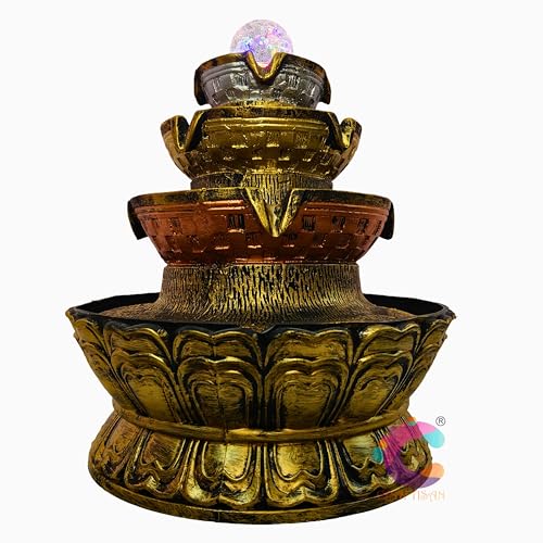 Image of Four Step Table Top Round Decorative Water Fountain for Home Decor /Office /Indoor & Outdoor /Garden /Puja Room /Vaastu (Golden, C-068-02)