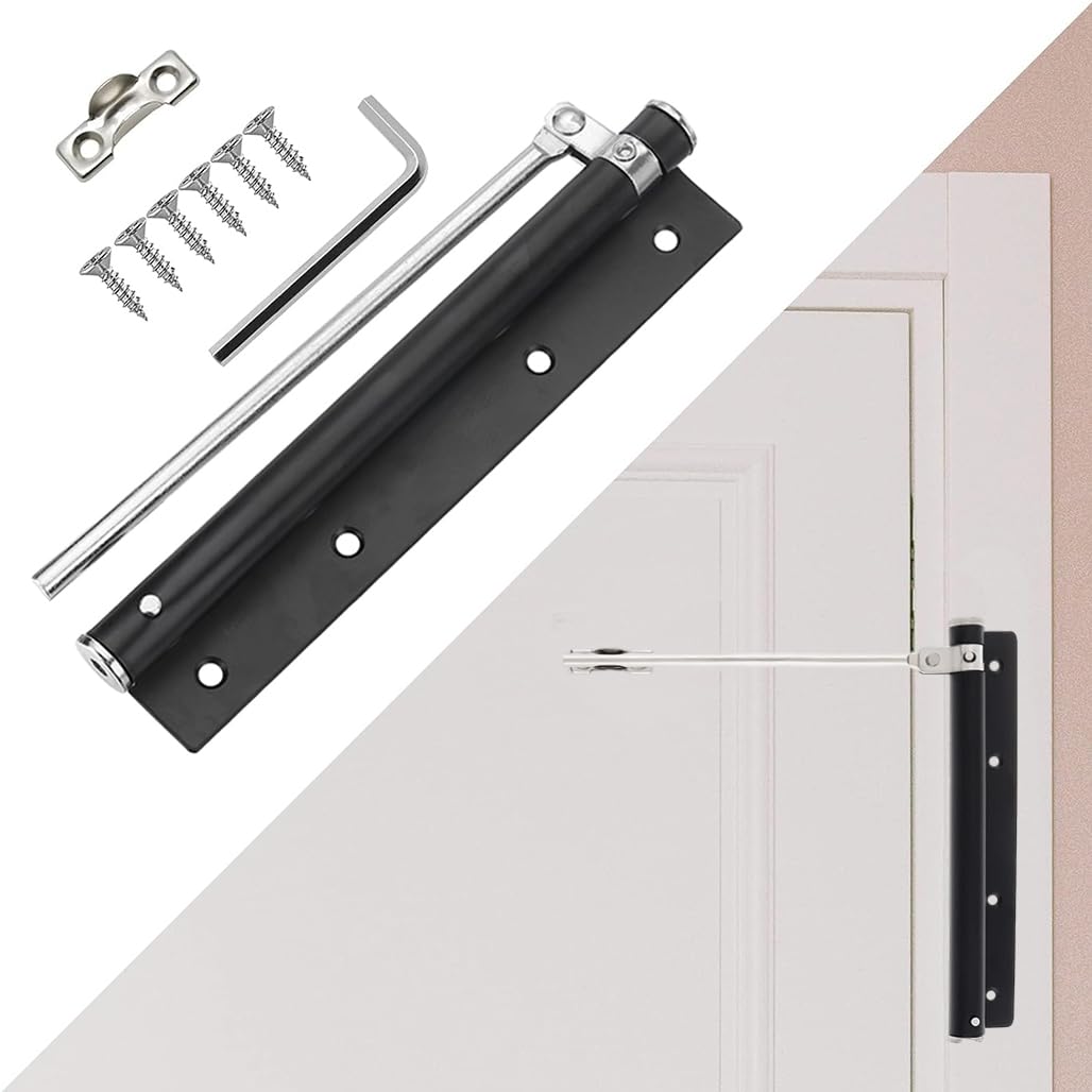 Goodern Automatic Door Closer,Adjustable Tension Safety Door Spring Closer to Convert Hinged Door to Self-Closing,Stainless Steel Sliding Door Slower Closer Stopper for Home and Office Entrance-Black