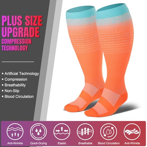 Image of bropite 3 /4 Pairs Plus Size Compression Socks for Women & Men 20-30 mmhg-Extra Wide Calf Support Socks for Medical,Running