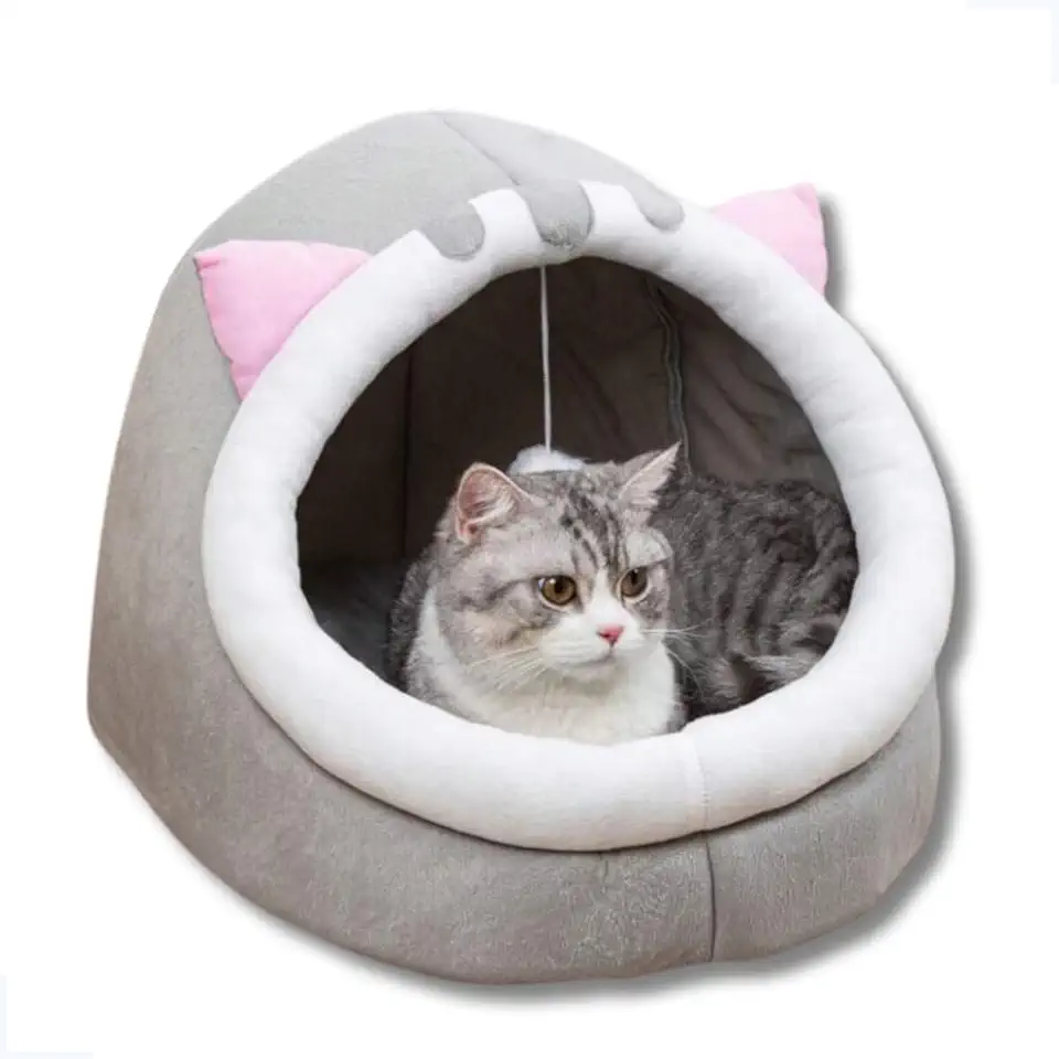 Casinha Cama Toca De Pelúcia Cabana Conforto Luxo P/Pet Gatos
