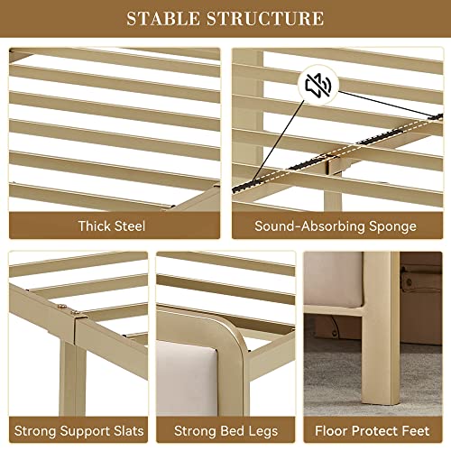 Alkmaar Golden Queen Size Bed Frame,Upholstered Bed Frame With Button Tufted Headboard,Heavy Duty Metal Easy Assembly,No Box Spring Needed (Beige, Queen) #TOP4