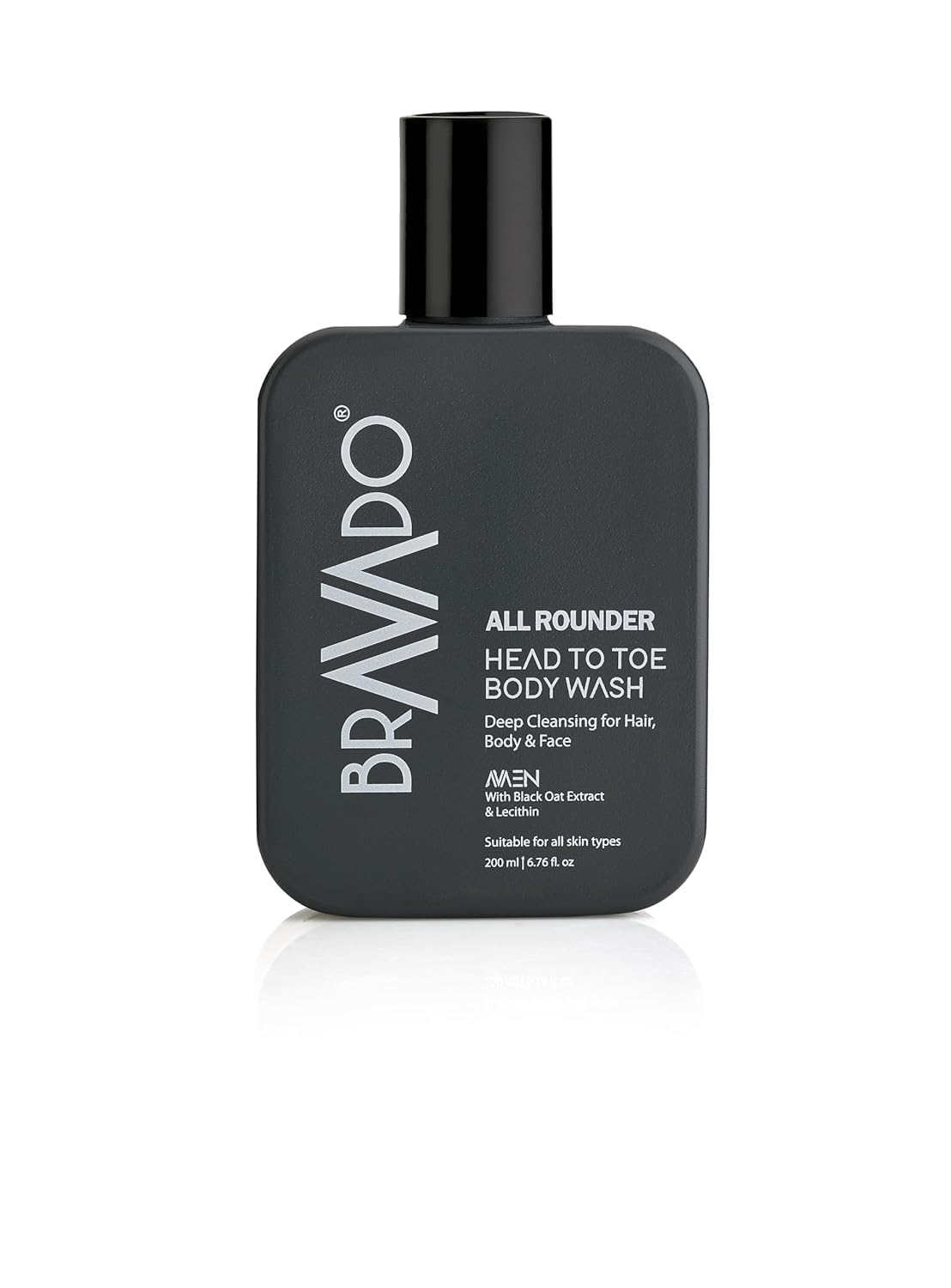 BRA.VADO All Rounder Head to Toe Body Wash | 3-in-1 Gentle Formula for Hair, Body & Face | Deep Cleansing & Hydrating with Black Oat & Lecithin | Refreshing, Toxin-Free, Perfect for Daily Use | 200ml