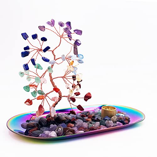 Crystal Incense Holder For Sticks With Ash Catcher Tray Colorful Chakra Healing Crystal Tree Lucky Money Tree For Meditation, Yoga, Home Decor (Colourful) #TOP1