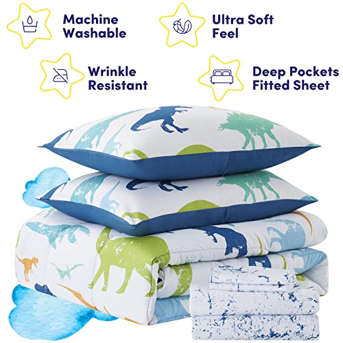 Image of Kids Bedding Set Bed in a Bag for Boys and Girls Toddlers Printed Sheet Set and Comforter , Full, Dinosaur