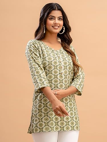 Image of feranoid Women Cotton Printed Straight Short Kurti