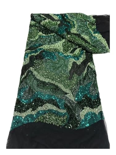 Tissu en dentelle à paillettes vert haut de gamme pour robe de mariée couture 5 yards