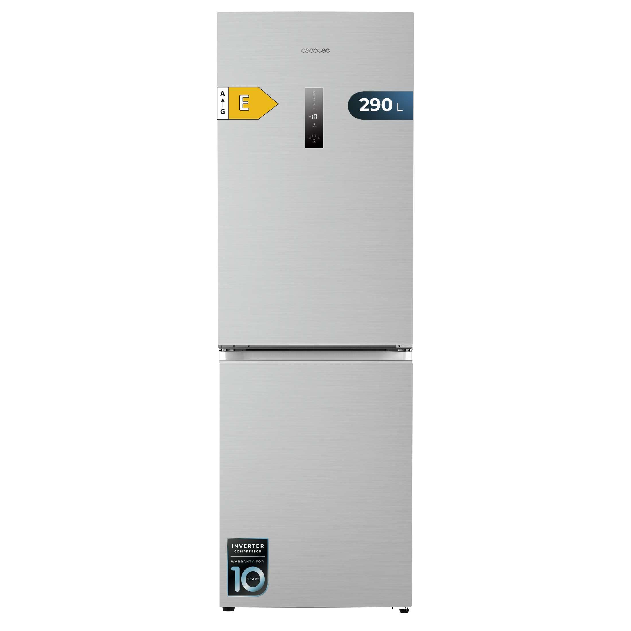 Cecotec Kombi-Kühlschrank 290L Bolero CoolMarket Combi 290 Inox. Höhe 185 cm und Breite 59,5 cm, Total NoFrost, niedriger Energieverbrauch, Schublade für frische Produkte, reversible Tür