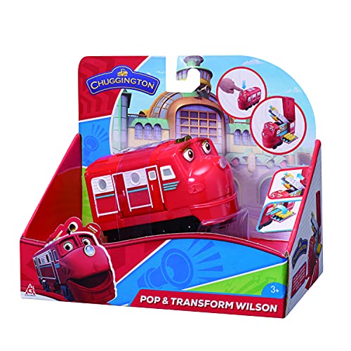 Chuggington EU890101 Pop Wilson | Surprise Transformation Train Toy, Free-Rolling Wheels | 5 Inch Scale | Ages 3 & Up, Red