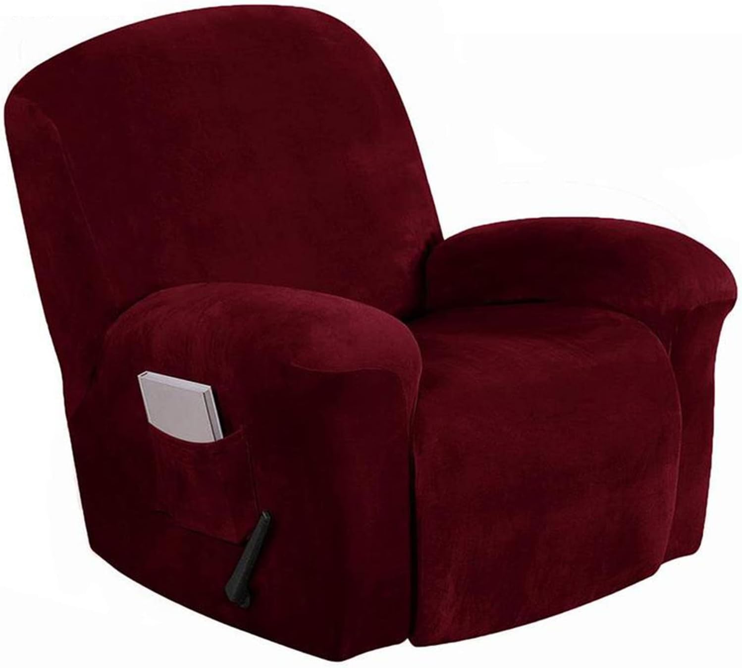 Velvet Recliner Chair Covers, 4-Pieces Stretch Sofa Covers for 1 Seater Reclining Sofa Slipcovers Manual Electric Recliners Couch Covers Pets Kids Children Cats Dogs Furniture Protector (Khaki)