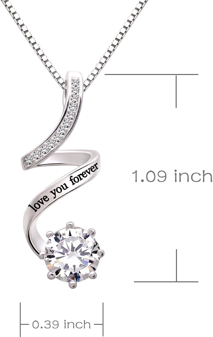 ALOV Jewelry Sterling Silver "love you forever" Cubic Zirconia Pendant Necklace - Image 3